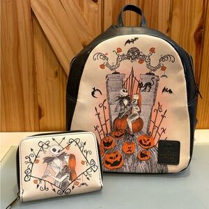 The Nightmare Before Christmas Jack & Sally Loungefly Backpack + Matching Wallet